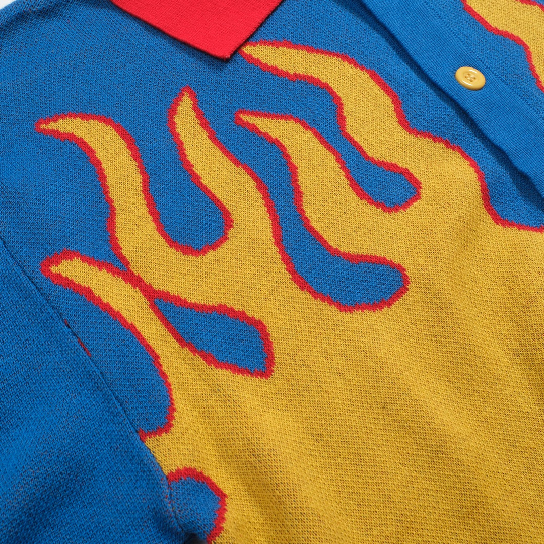 Men's blue flame retro jacquard knit shirt