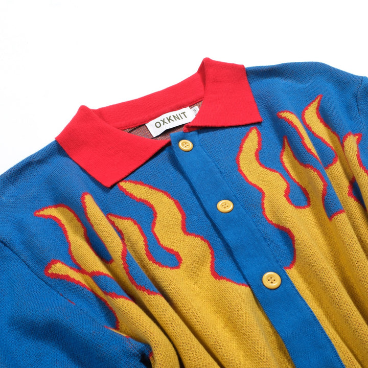 Men's blue flame retro jacquard knit shirt