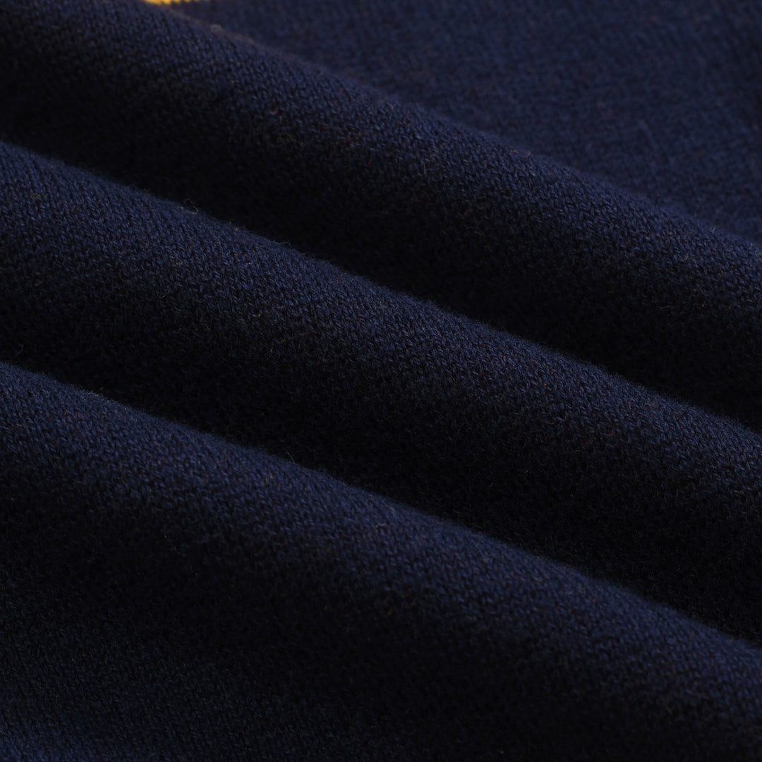 Men's blue flowered vintage jacquard V-neck knitted shirt