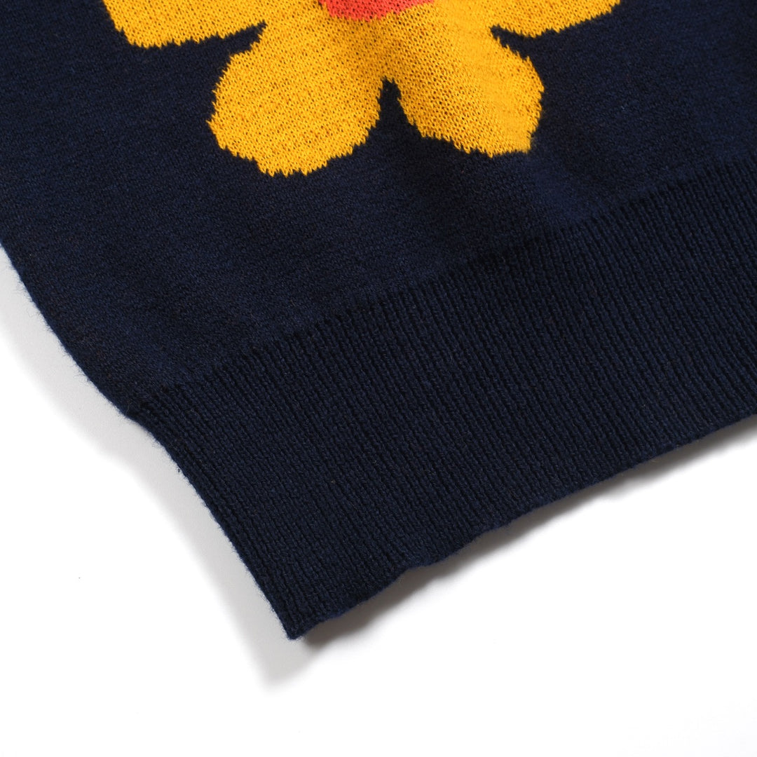Men's blue flowered vintage jacquard V-neck knitted shirt