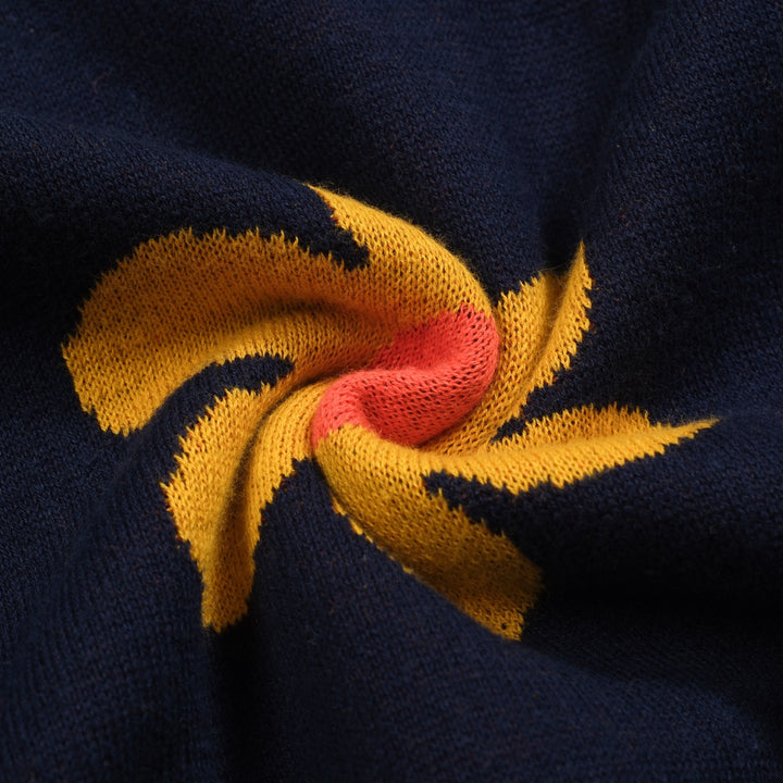 Men's blue flowered vintage jacquard V-neck knitted shirt
