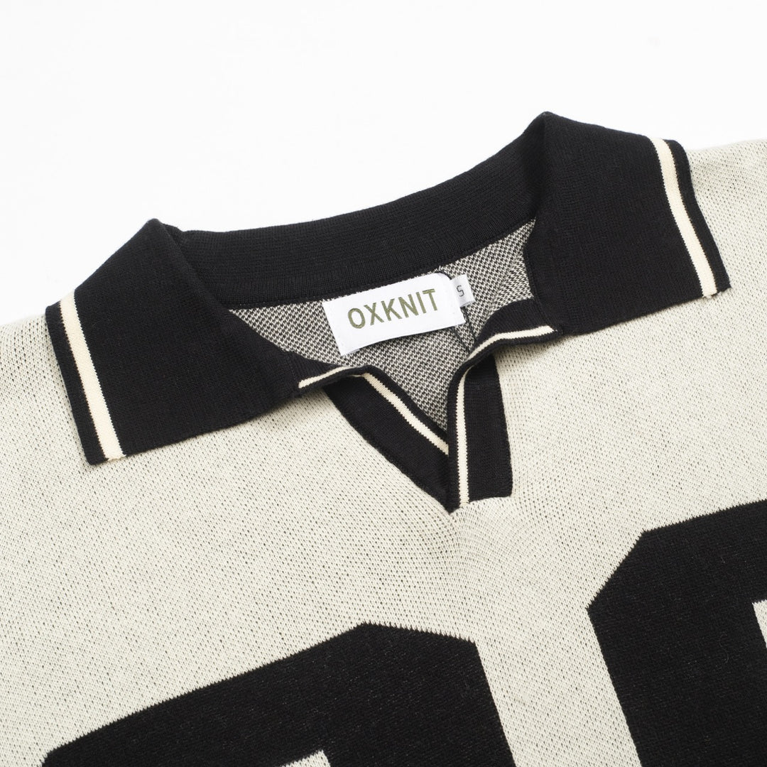 Beige typsnitt för män89" jacquard V-ringad pikétröja