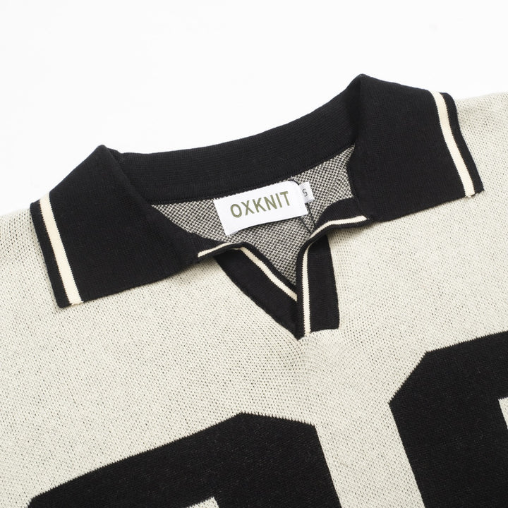 Beige typsnitt för män89" jacquard V-ringad pikétröja