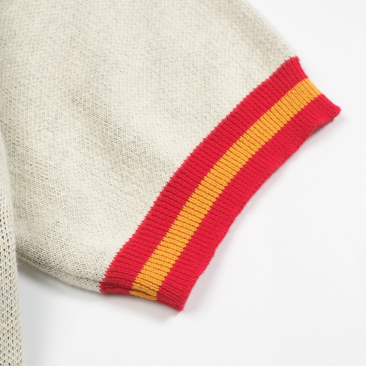 Beige typsnitt för män89" jacquard V-ringad pikétröja