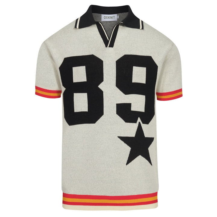 Beige typsnitt för män89" jacquard V-ringad pikétröja