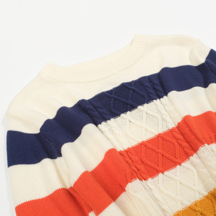 Kvinnor retro krämvit tvinnad stickad jacquardstickad plagg