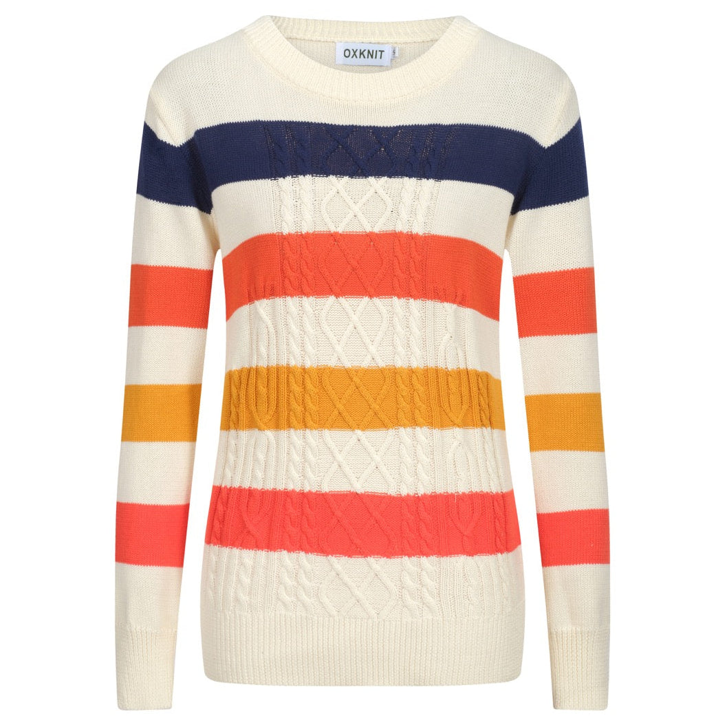 Kvinnor retro krämvit tvinnad stickad jacquardstickad plagg