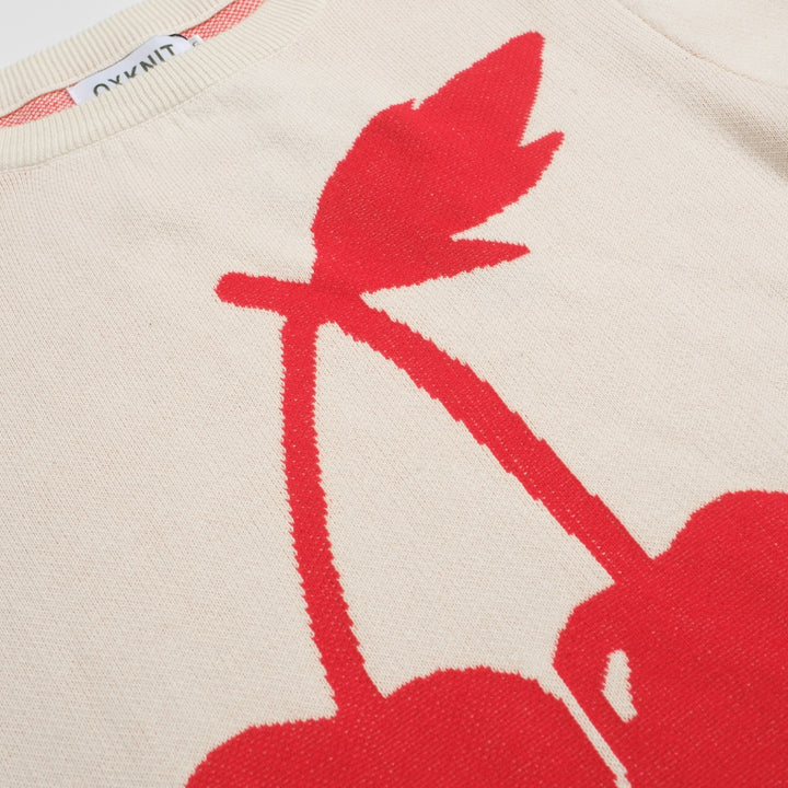 Retro crèmewit kersenjacquardbreisel voor dames
