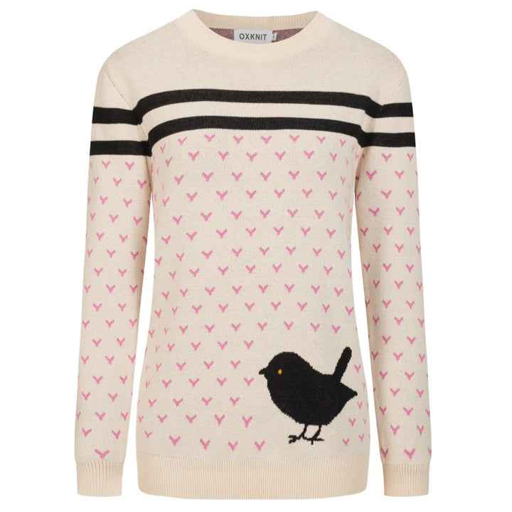 Kvinders abrikosfarvede animalske vintage jacquardstrik