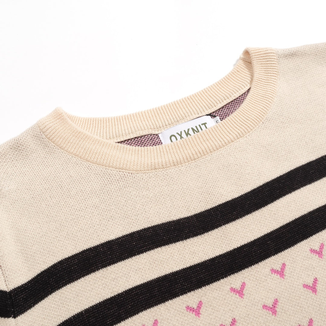 Kvinders abrikosfarvede animalske vintage jacquardstrik