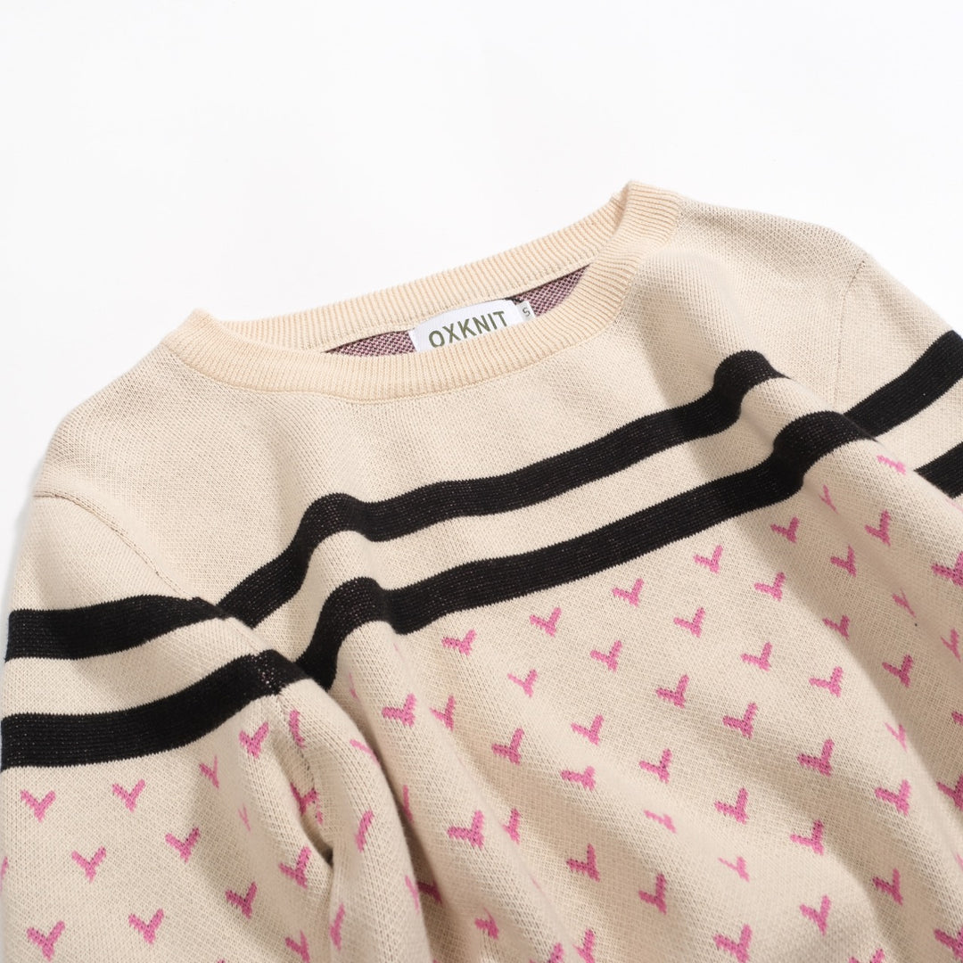 Kvinders abrikosfarvede animalske vintage jacquardstrik