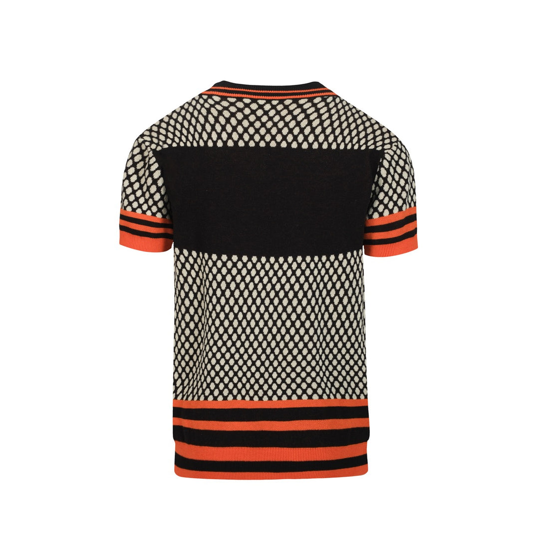 Retro jacquard gebreid T-shirt voor heren met V-hals