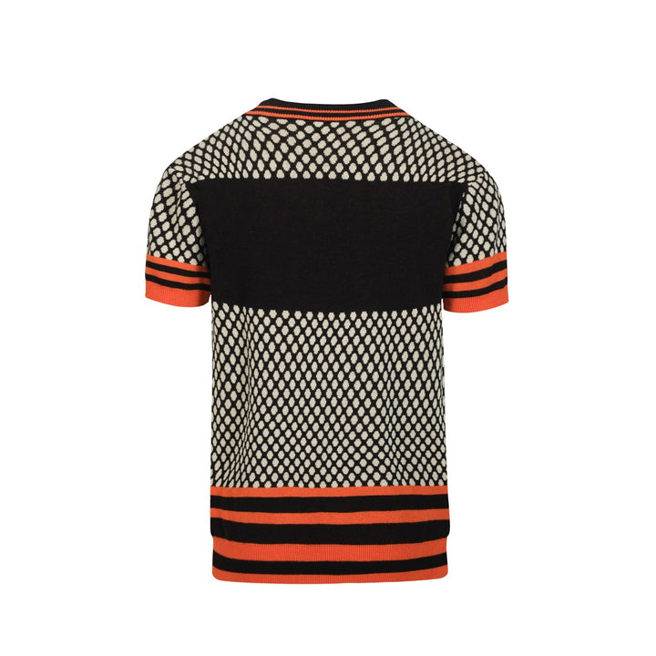 Retro jacquard gebreid T-shirt voor heren met V-hals