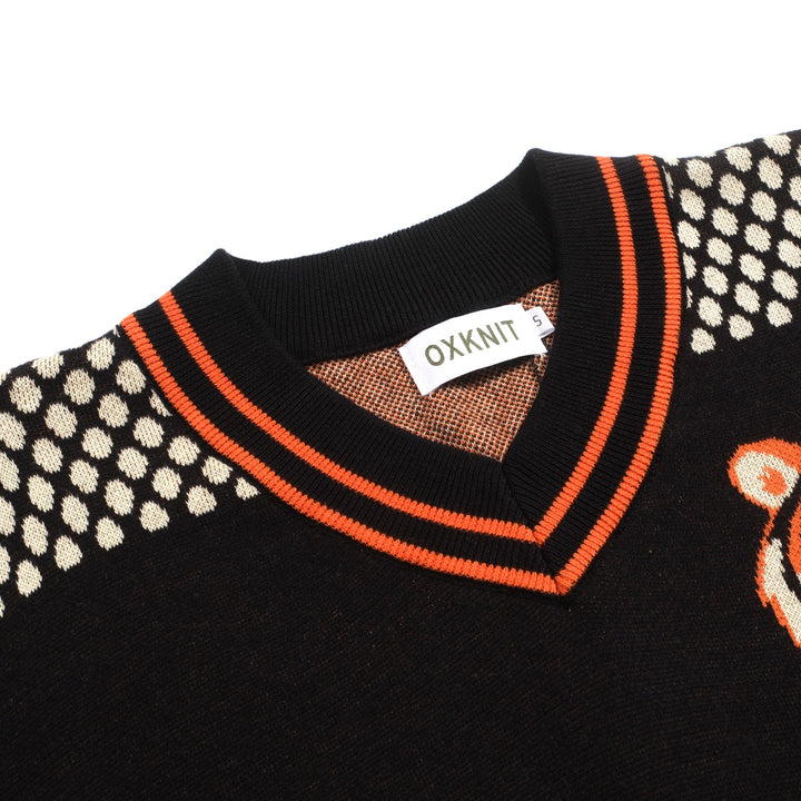 Retro jacquard gebreid T-shirt voor heren met V-hals