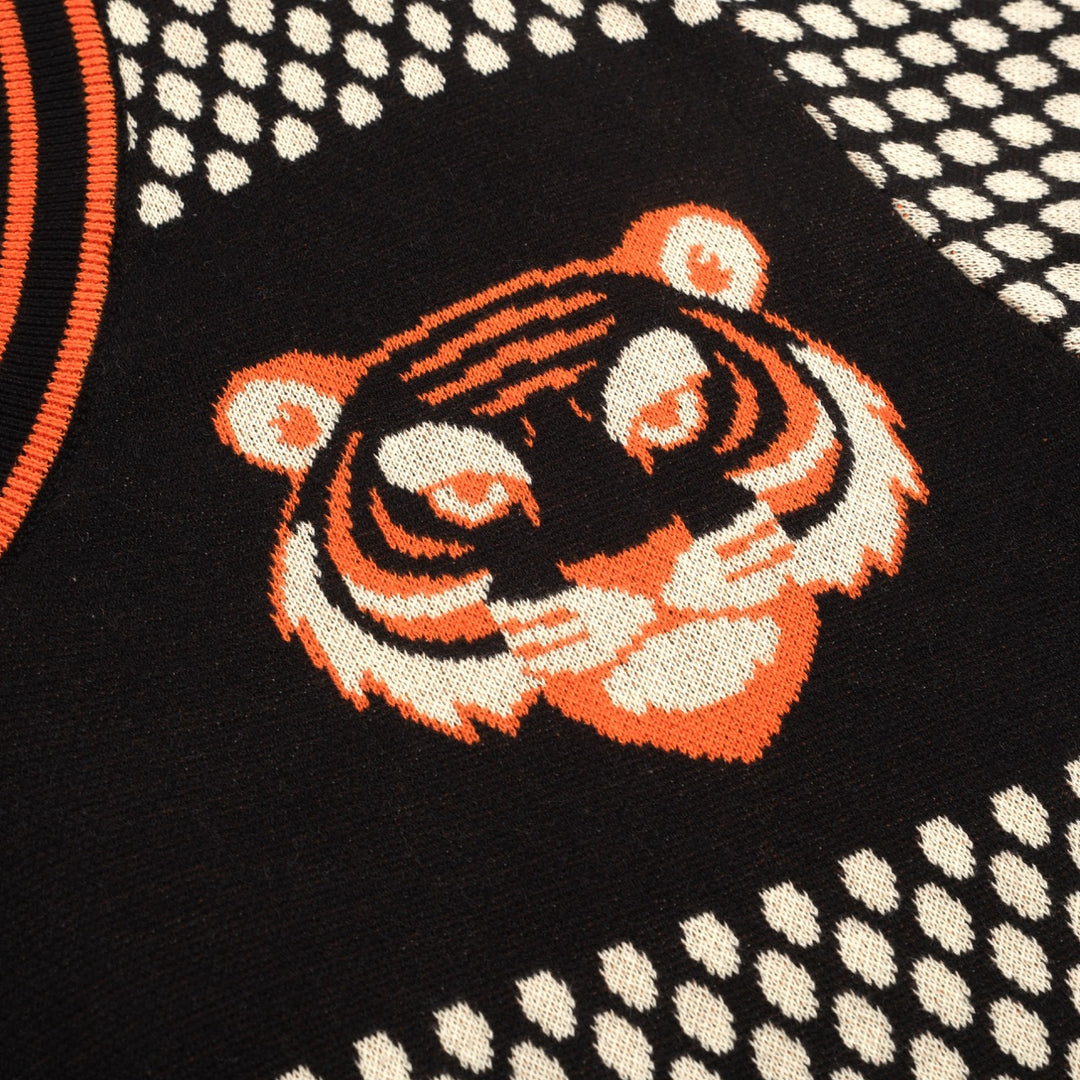 Retro jacquard gebreid T-shirt voor heren met V-hals