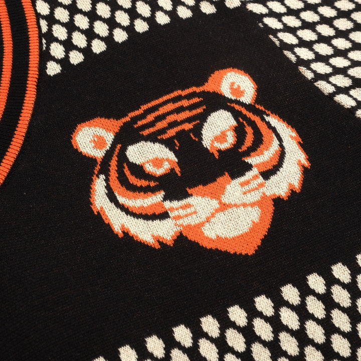 Retro jacquard gebreid T-shirt voor heren met V-hals