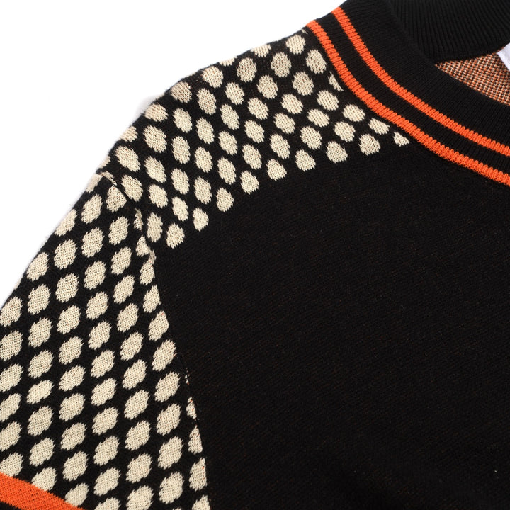 Retro jacquard gebreid T-shirt voor heren met V-hals