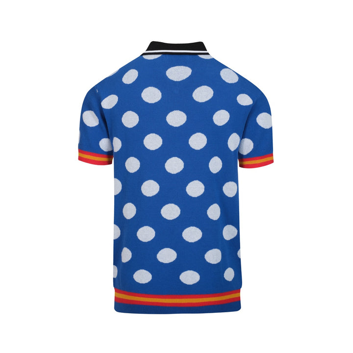 Men's blue polka dot retro jacquard V-neck polo shirt