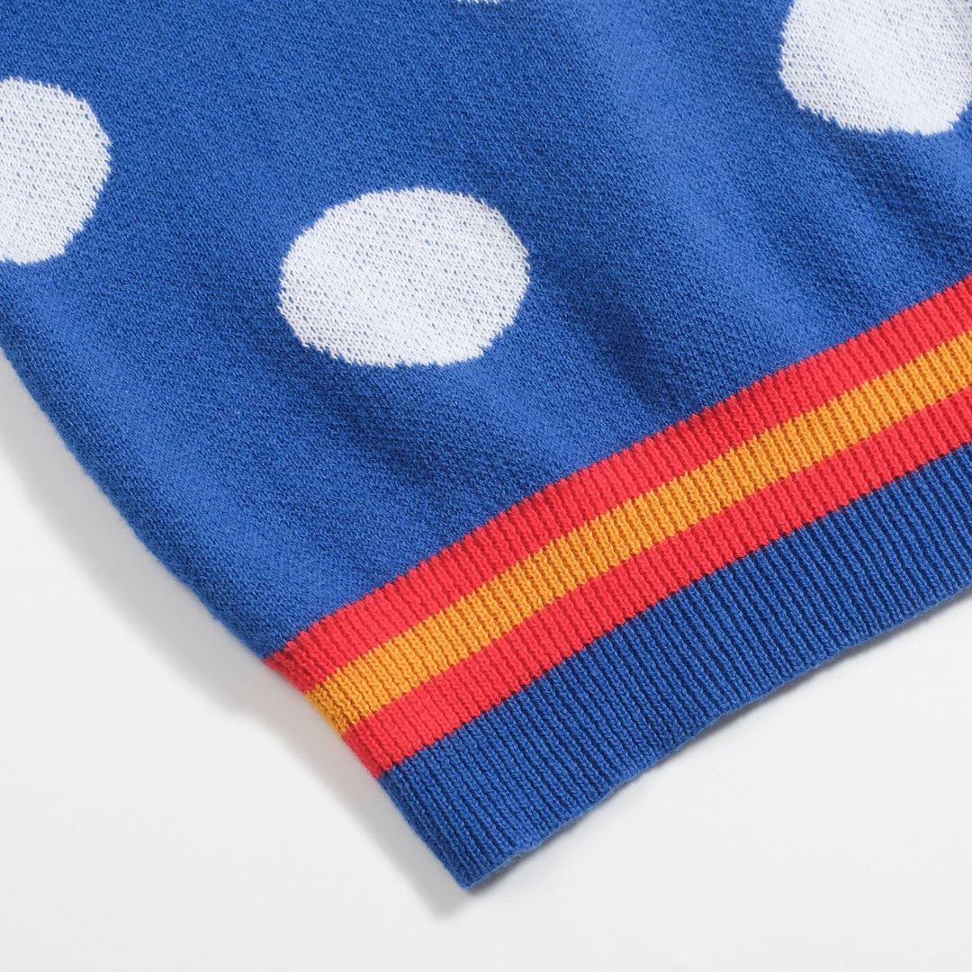 Men's blue polka dot retro jacquard V-neck polo shirt