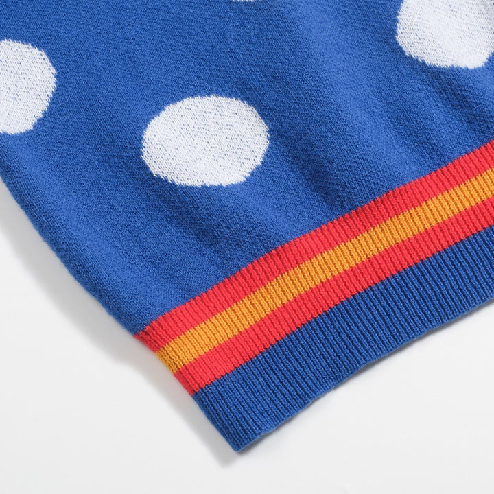 Men's blue polka dot retro jacquard V-neck polo shirt