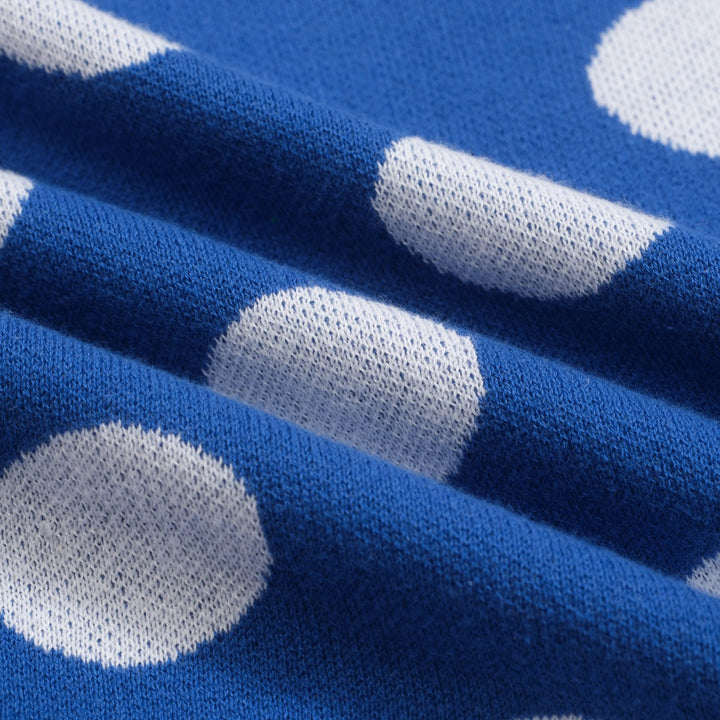 Men's blue polka dot retro jacquard V-neck polo shirt