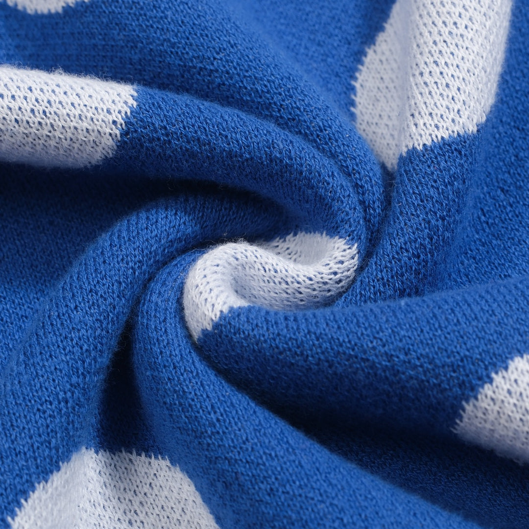 Men's blue polka dot retro jacquard V-neck polo shirt