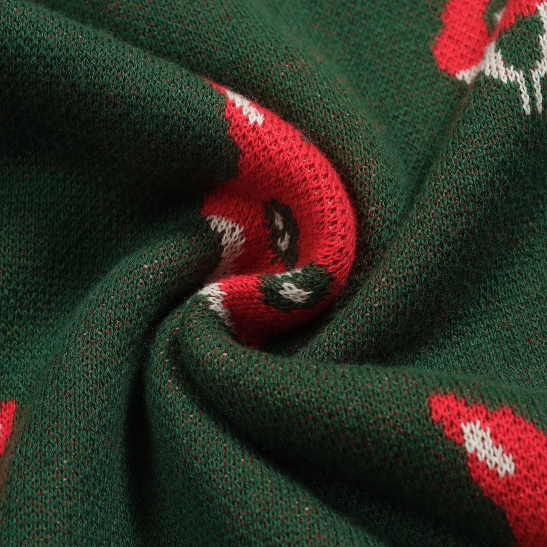T-shirt de malha de decote em V Gross Dark Green Fox Jacquard Jacquard