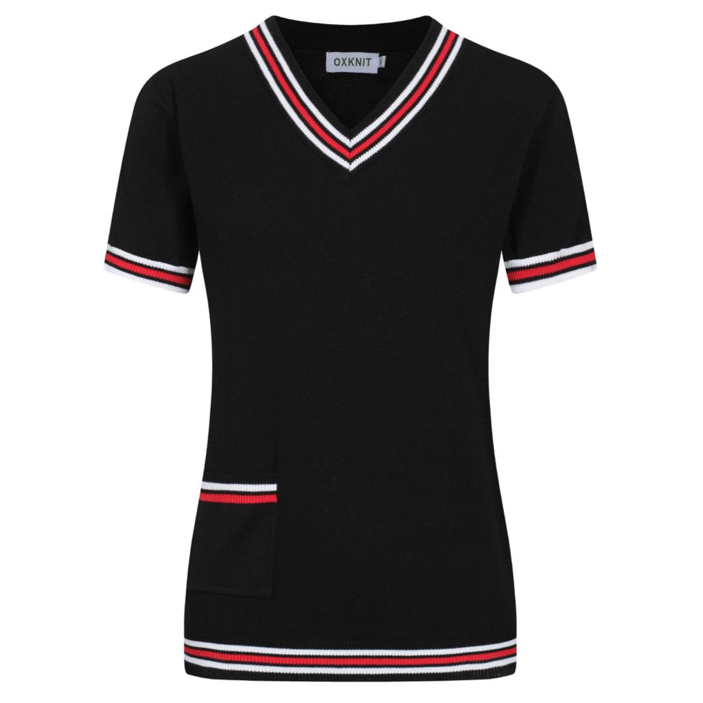 Camiseta de malha de decote em V Retro Black Retro