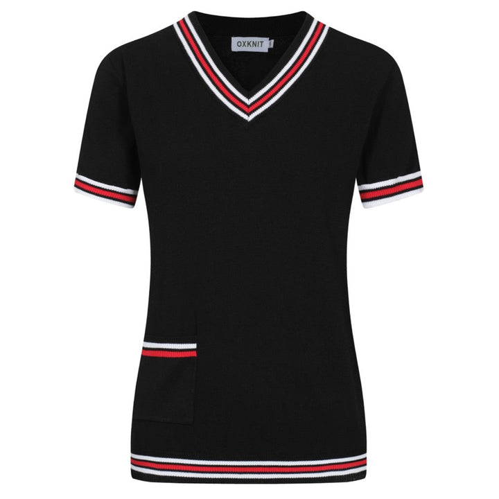Camiseta de malha de decote em V Retro Black Retro