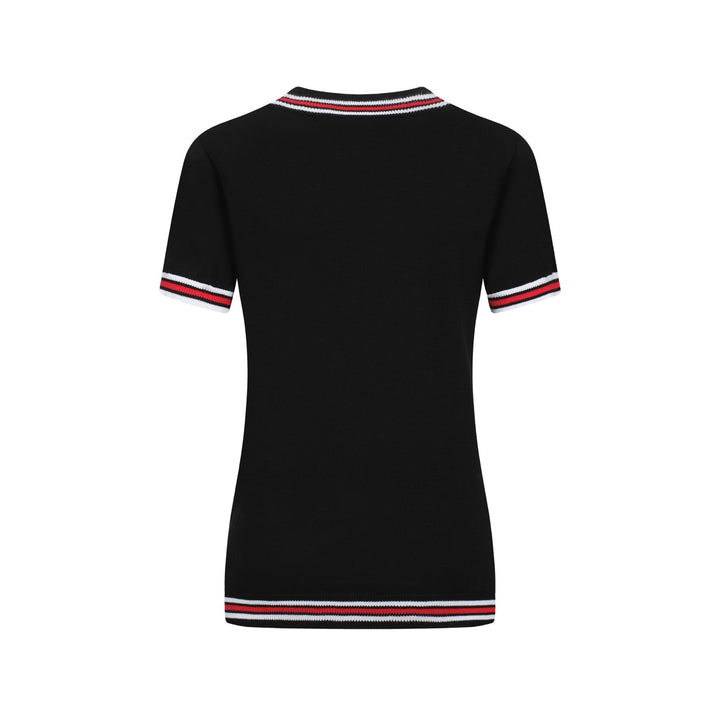 Camiseta de malha de decote em V Retro Black Retro
