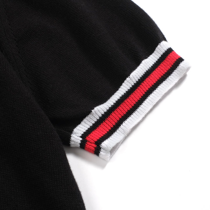 Camiseta de malha de decote em V Retro Black Retro