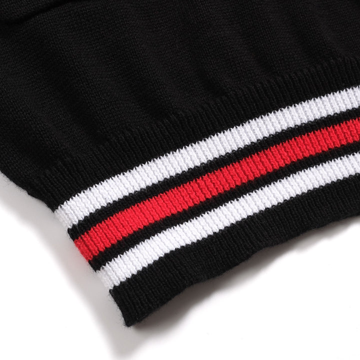 Camiseta de malha de decote em V Retro Black Retro