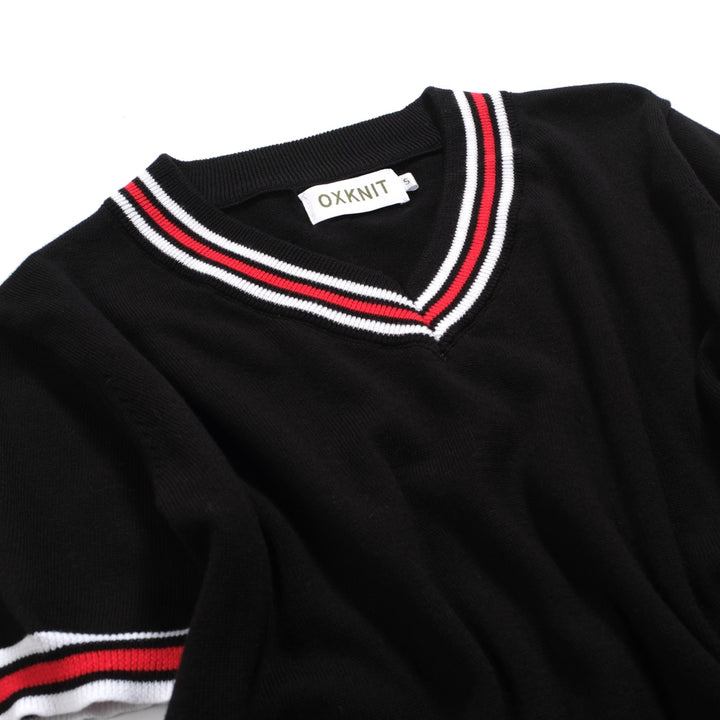 Camiseta de malha de decote em V Retro Black Retro