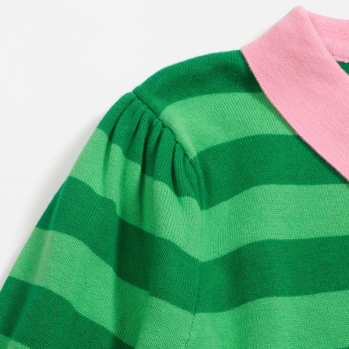 Polo da donna in maglia con maniche a sbuffo a righe verdi