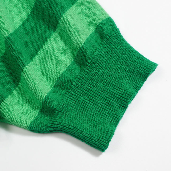 Polo da donna in maglia con maniche a sbuffo a righe verdi