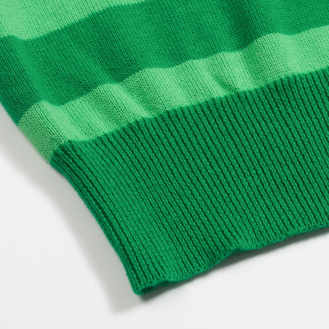 Polo da donna in maglia con maniche a sbuffo a righe verdi