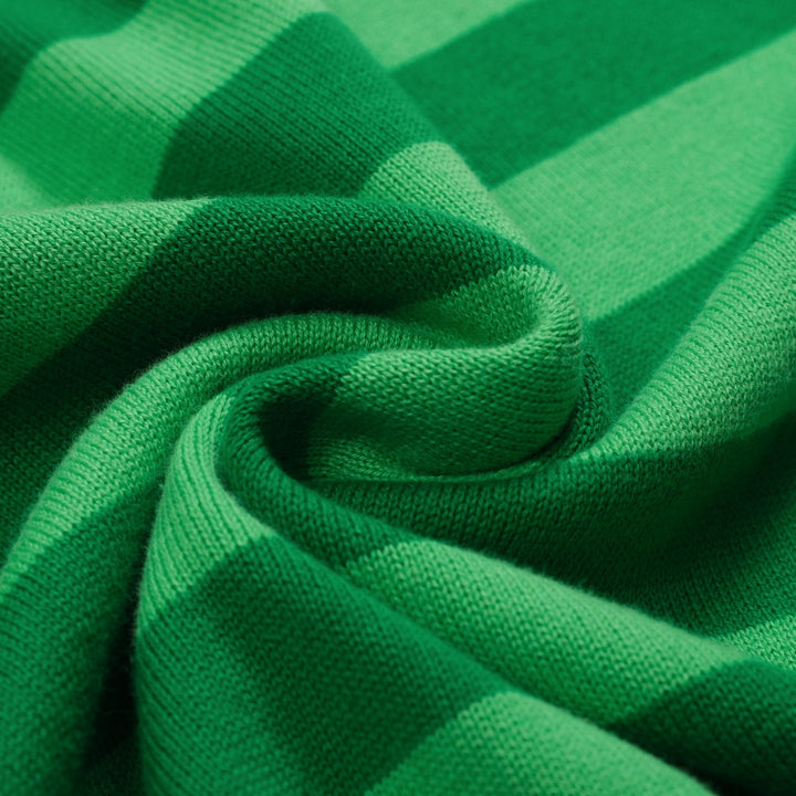 Polo da donna in maglia con maniche a sbuffo a righe verdi