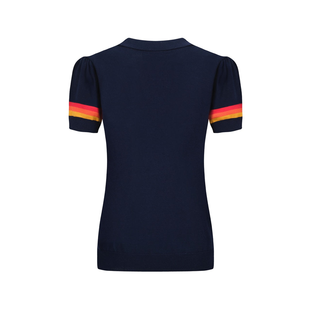 Women's lightning jacquard puffed sleeve knitted polo