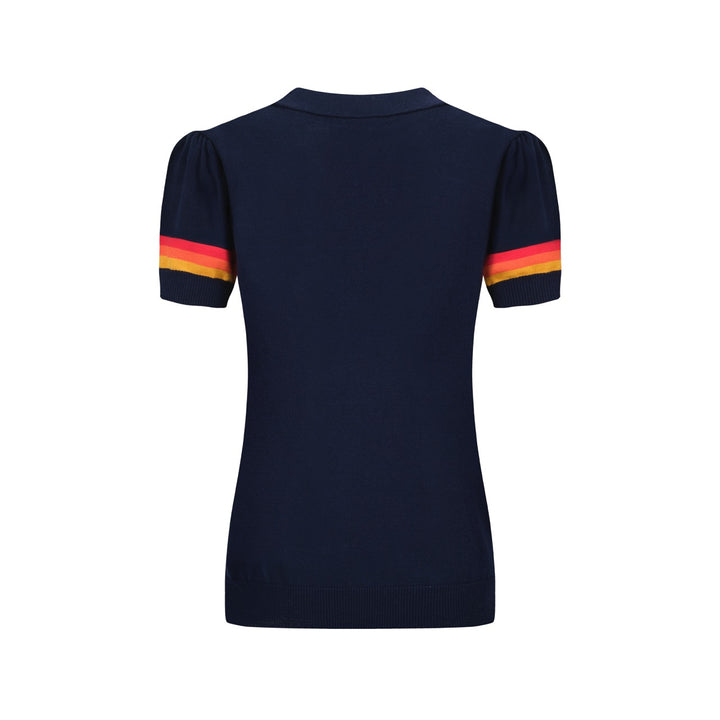 Women's lightning jacquard puffed sleeve knitted polo
