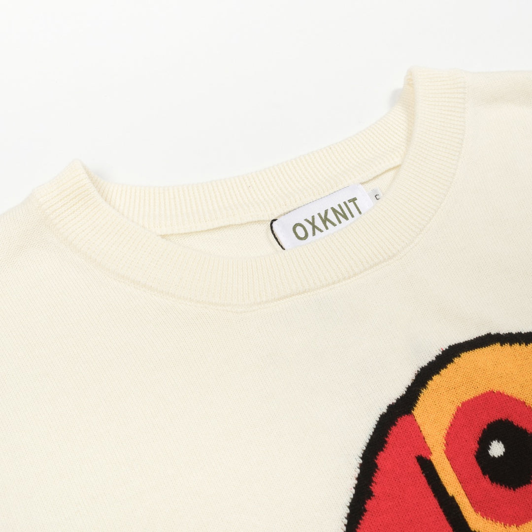 Women's white vintage puppy jacquard knit T-shirt