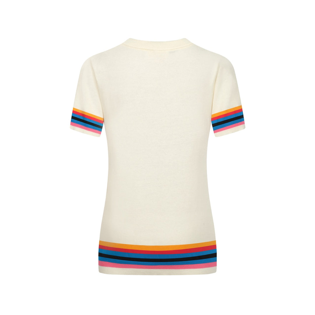 Women's white vintage puppy jacquard knit T-shirt