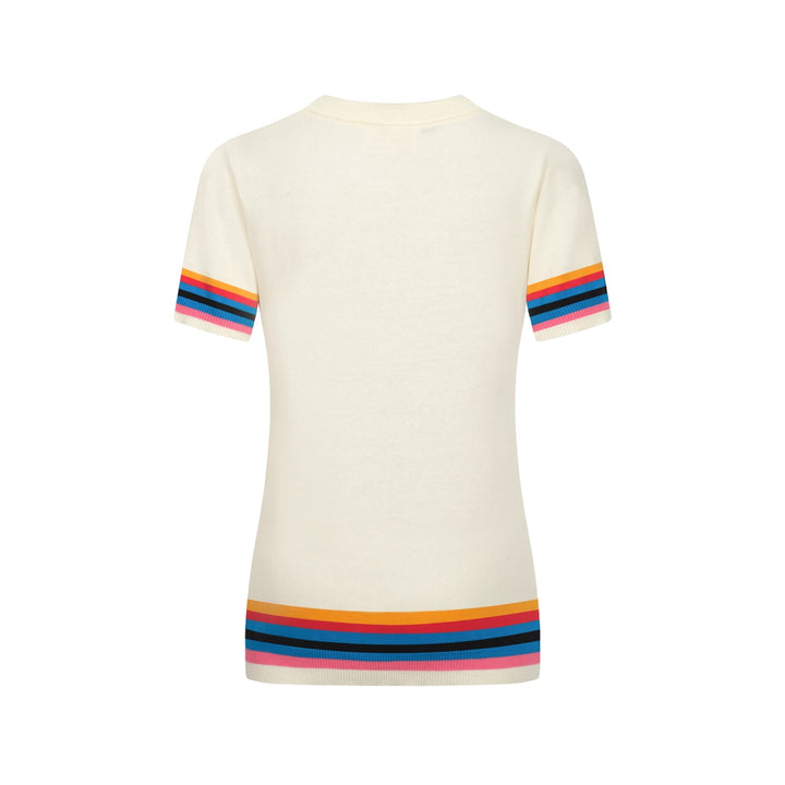 Women's white vintage puppy jacquard knit T-shirt