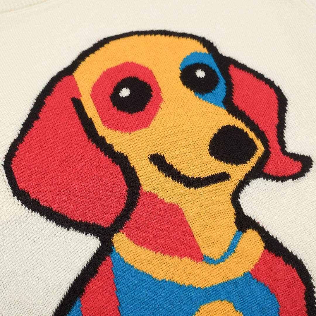 Women's white vintage puppy jacquard knit T-shirt