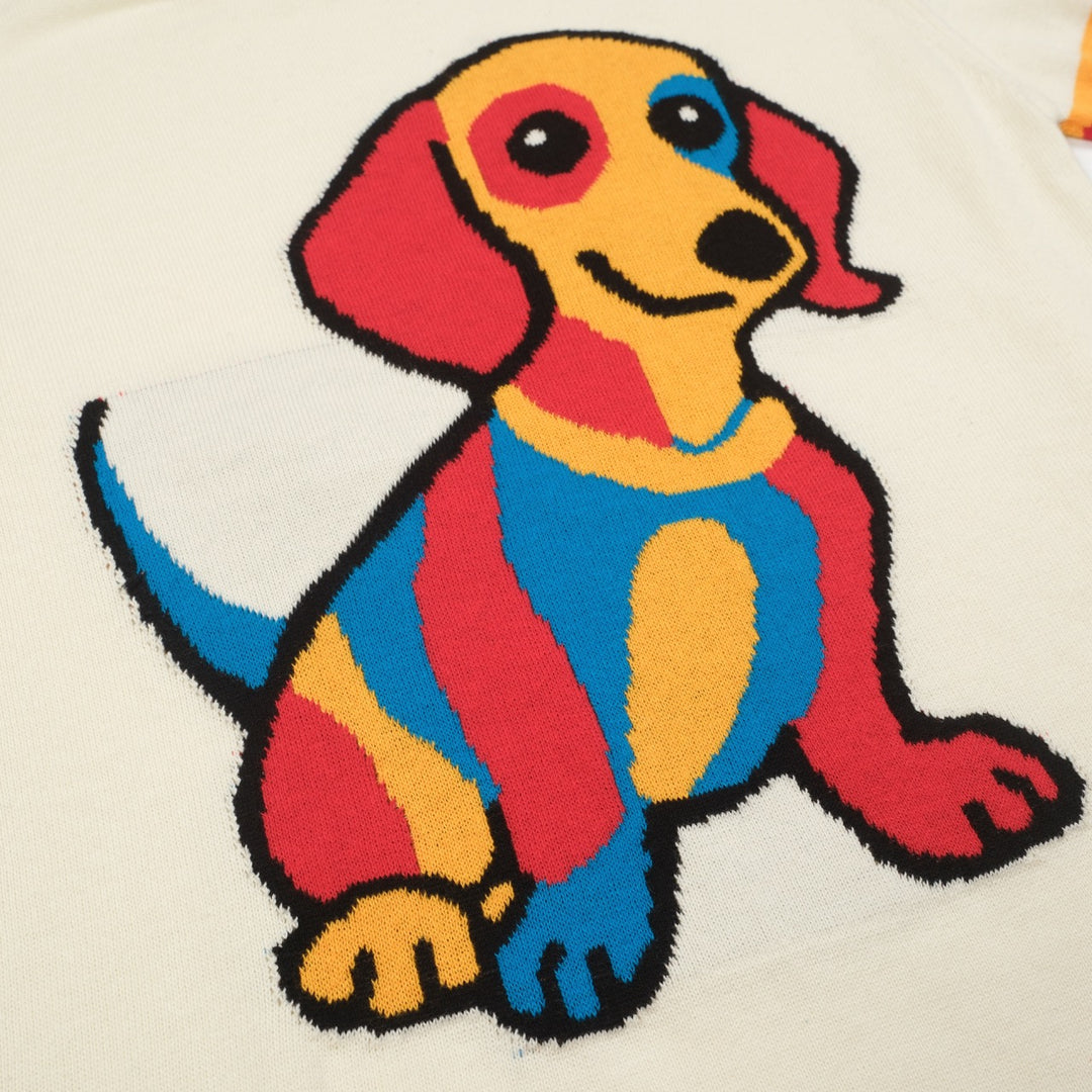 Women's white vintage puppy jacquard knit T-shirt