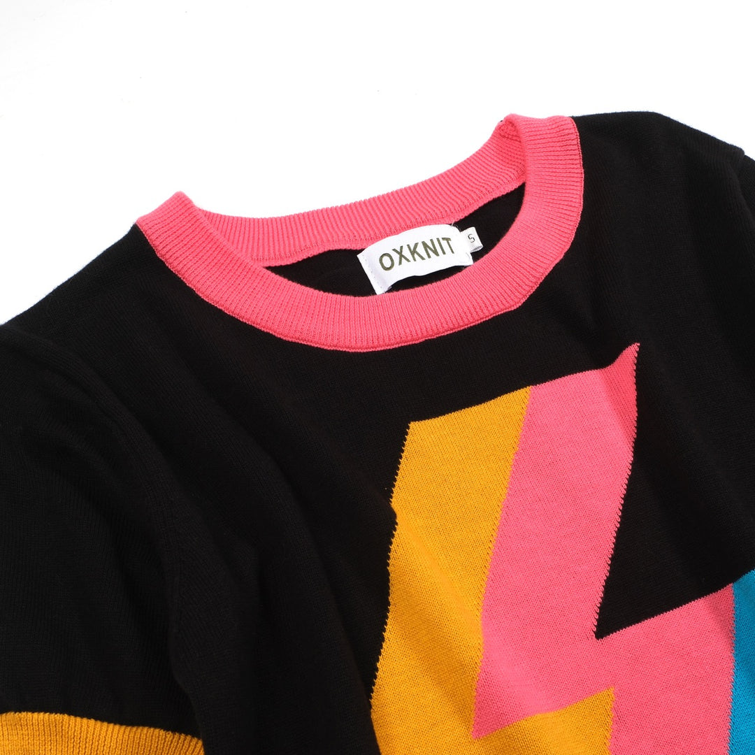 Svart Lightning jacquardstickad T-shirt för kvinnor