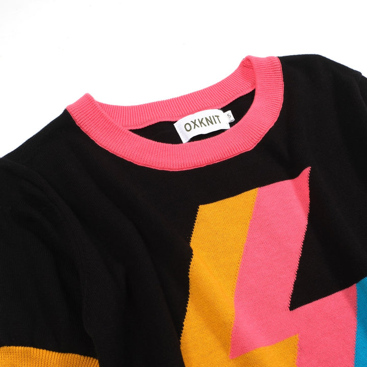 Svart Lightning jacquardstickad T-shirt för kvinnor