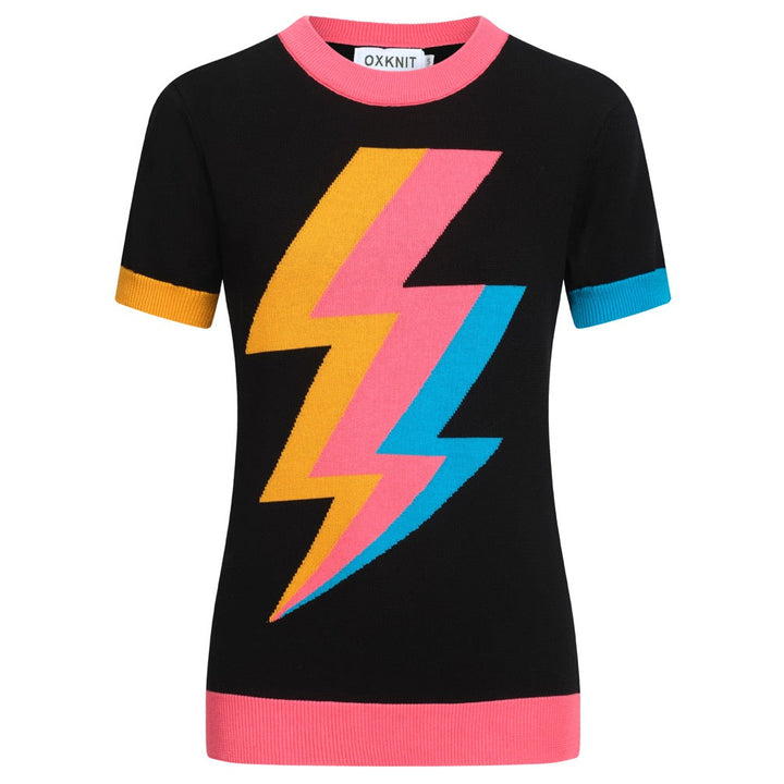 Svart Lightning jacquardstickad T-shirt för kvinnor