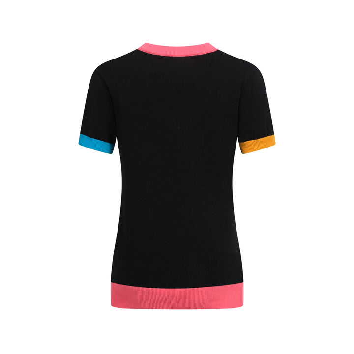 Svart Lightning jacquardstickad T-shirt för kvinnor