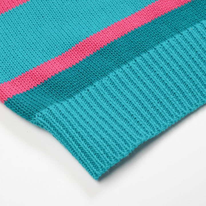 Blårandig jacquardstickad V-ringad dam