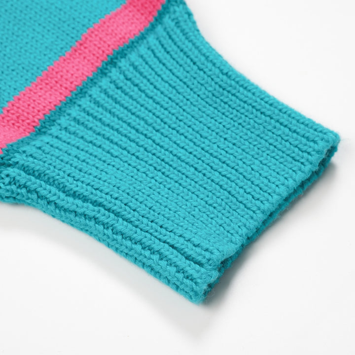 Blårandig jacquardstickad V-ringad dam